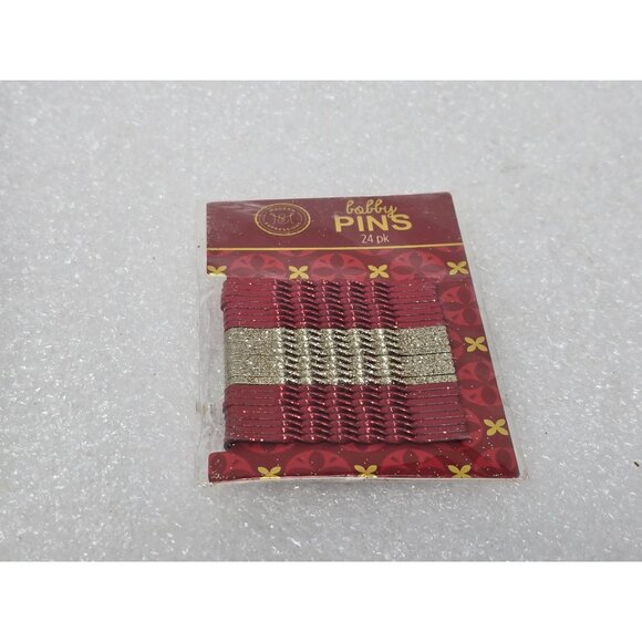 Modern Expressions Red & Gold Bobby Pins 24 Pk Durable Stylish Hair Accessories - Picture 1 of 2